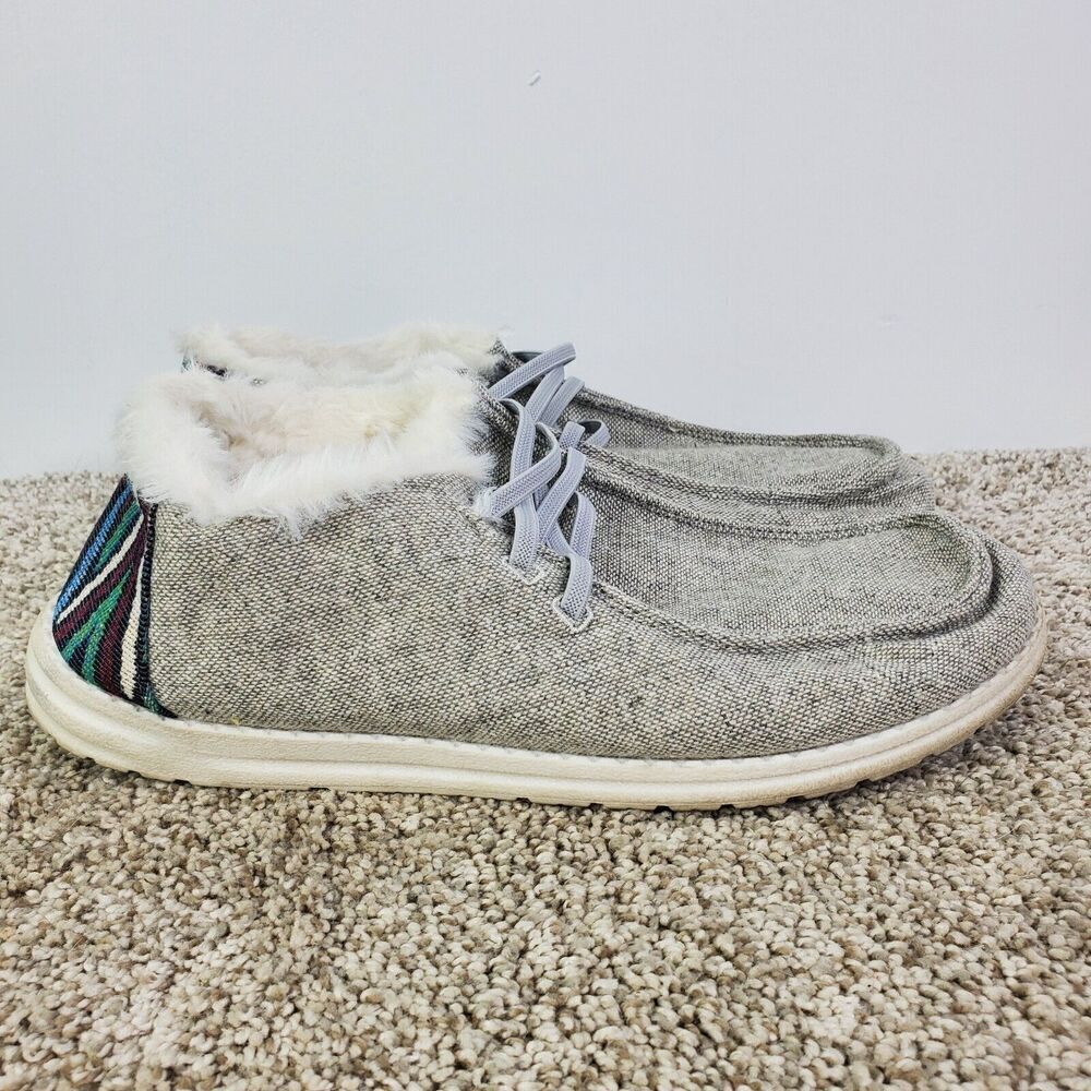 Tommy Bahama Loafers Womens 9.5 Gray Faux Fur Lined House Casual Colorful Patch